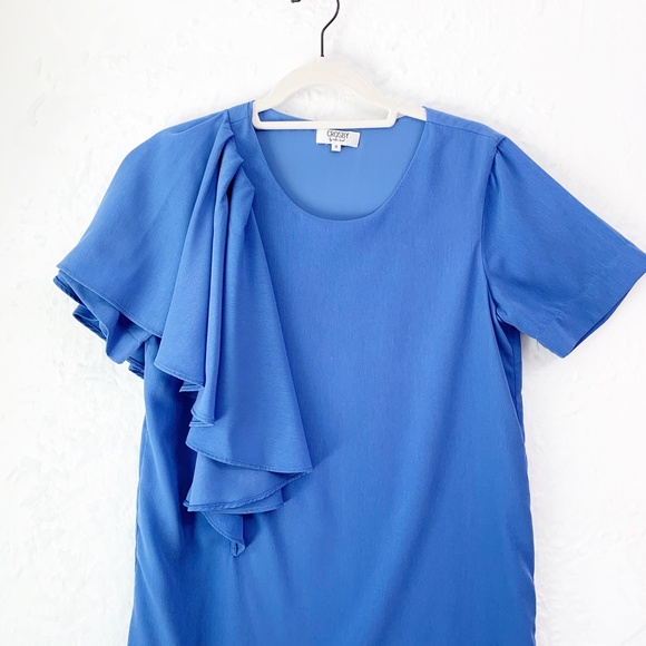 Crosby by Mollie Burch Jeni Ruffle Accent Sleeve Shift Dress Blue Sz M - Picture 4 of 10